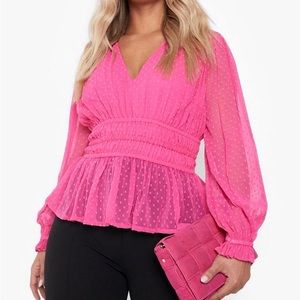 Boohoo Dobby Mesh Blouse- US 16